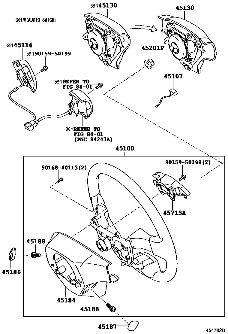 Toyota COROLLA Steering Wheel EPC diagram — 454782B