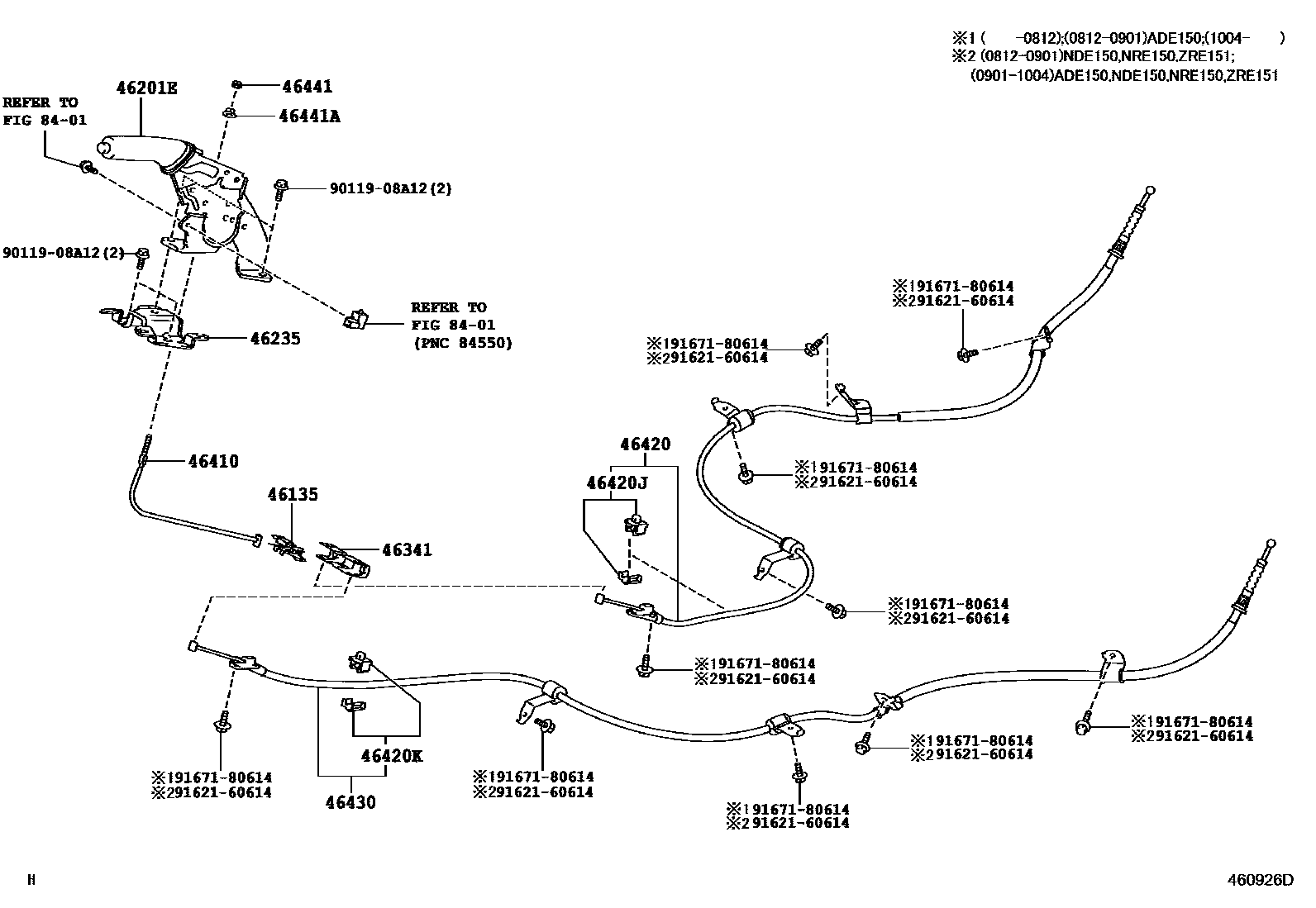 Toyota COROLLA Parking Brake & Cable EPC diagram — 460926D