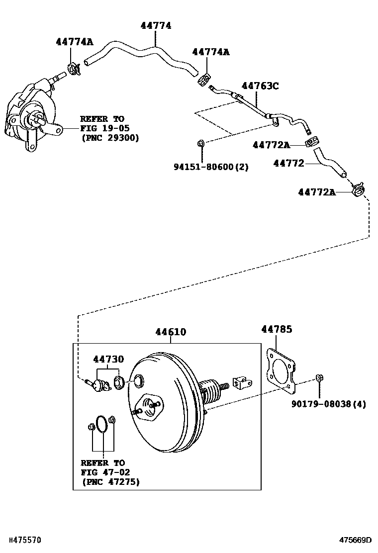 Toyota COROLLA 制动助力器和真空管 EPC diagram — 475669D