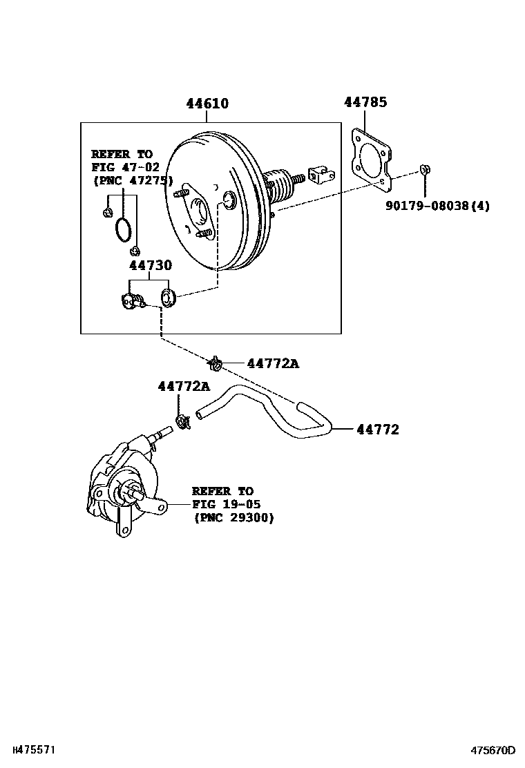 Toyota COROLLA 制动助力器和真空管 EPC diagram — 475670D