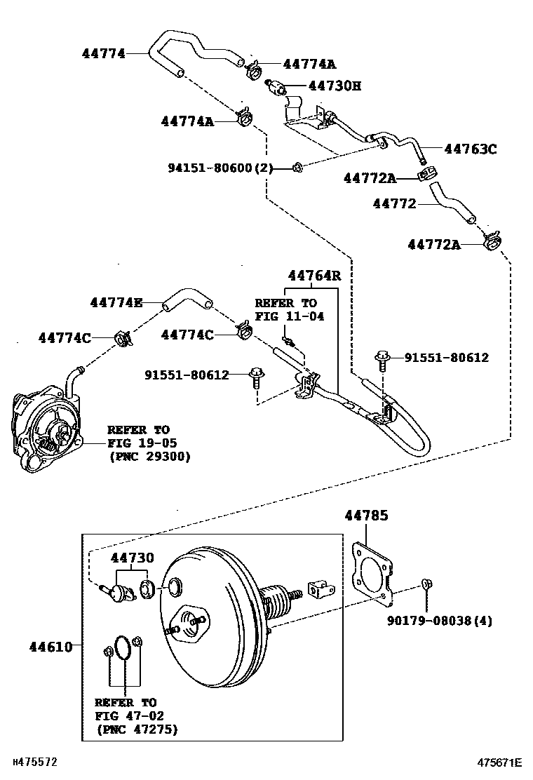 Toyota COROLLA 制动助力器和真空管 EPC diagram — 475671E