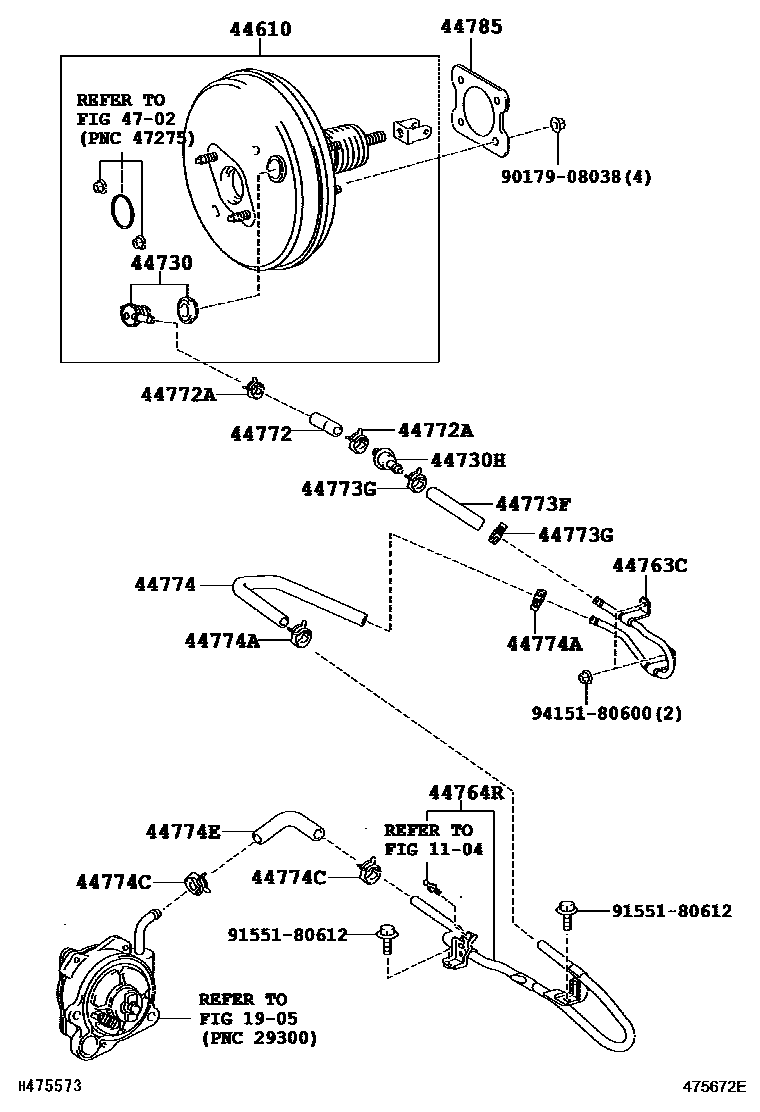Toyota COROLLA 制动助力器和真空管 EPC diagram — 475672E