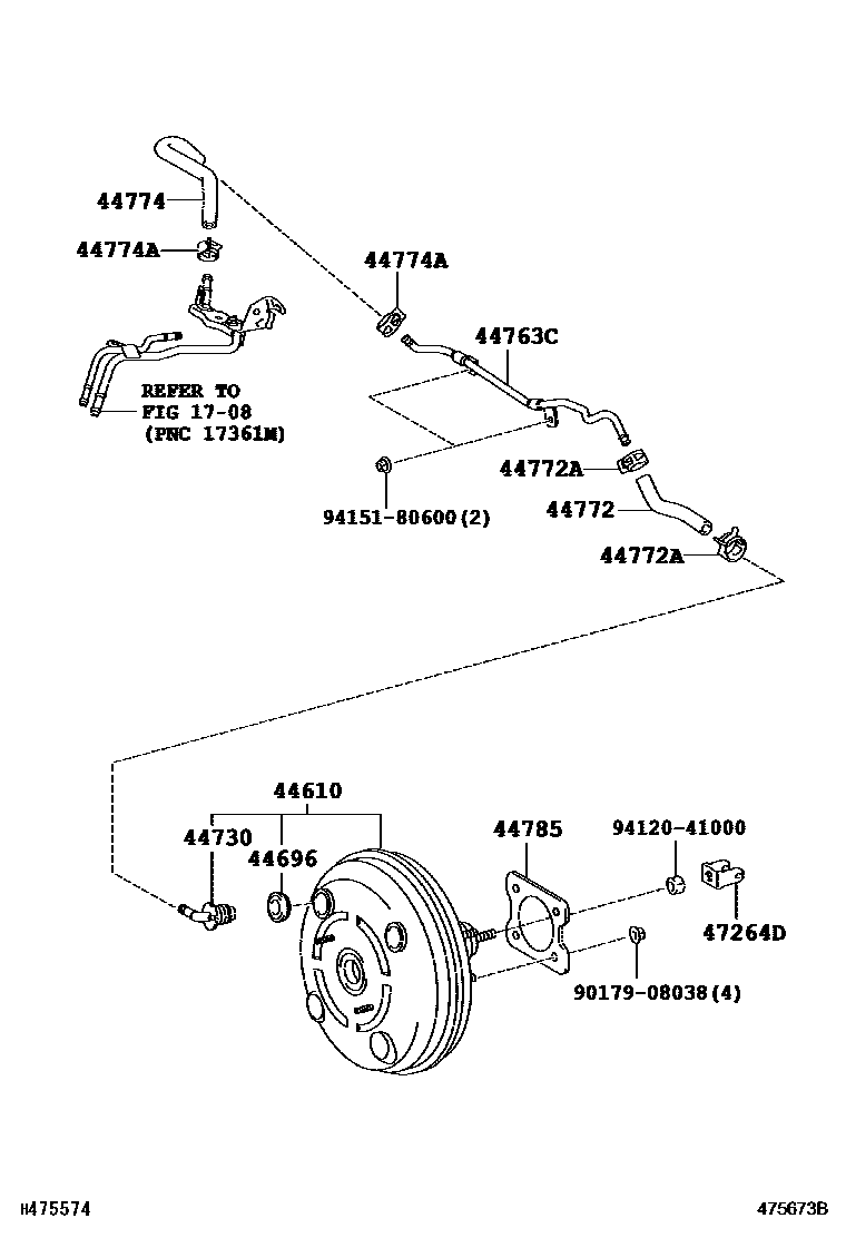 Toyota COROLLA 制动助力器和真空管 EPC diagram — 475673B
