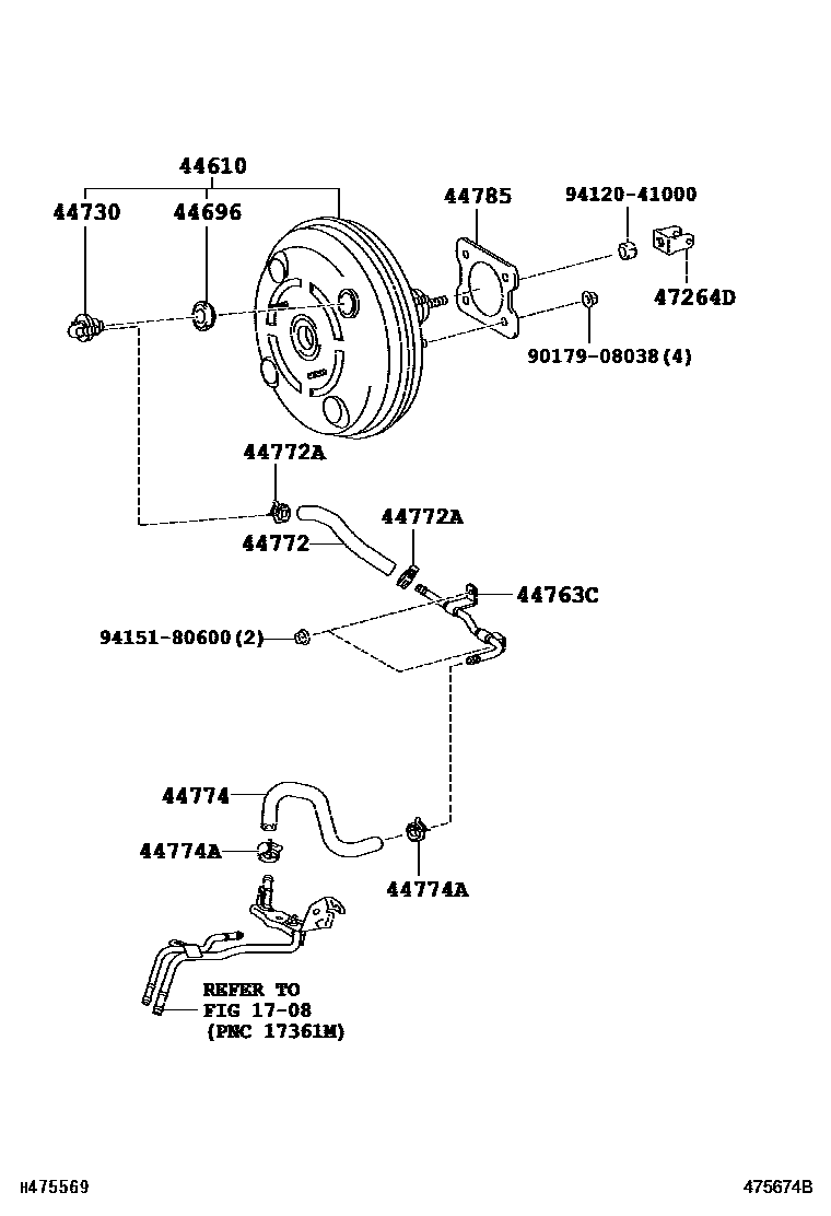 Toyota COROLLA 制动助力器和真空管 EPC diagram — 475674B