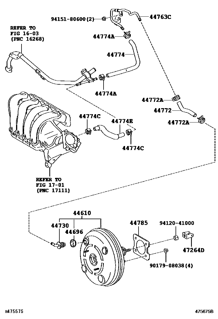 Toyota COROLLA 制动助力器和真空管 EPC diagram — 475675B