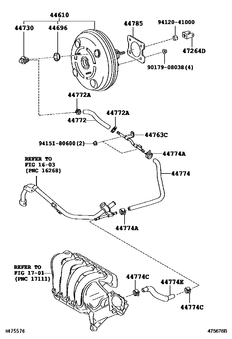 Toyota COROLLA 制动助力器和真空管 EPC diagram — 475676B