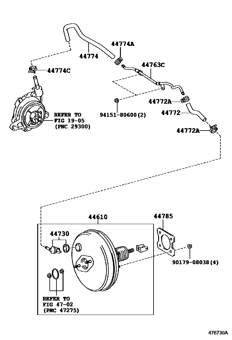 Toyota COROLLA 制动助力器和真空管 EPC diagram — 476730A