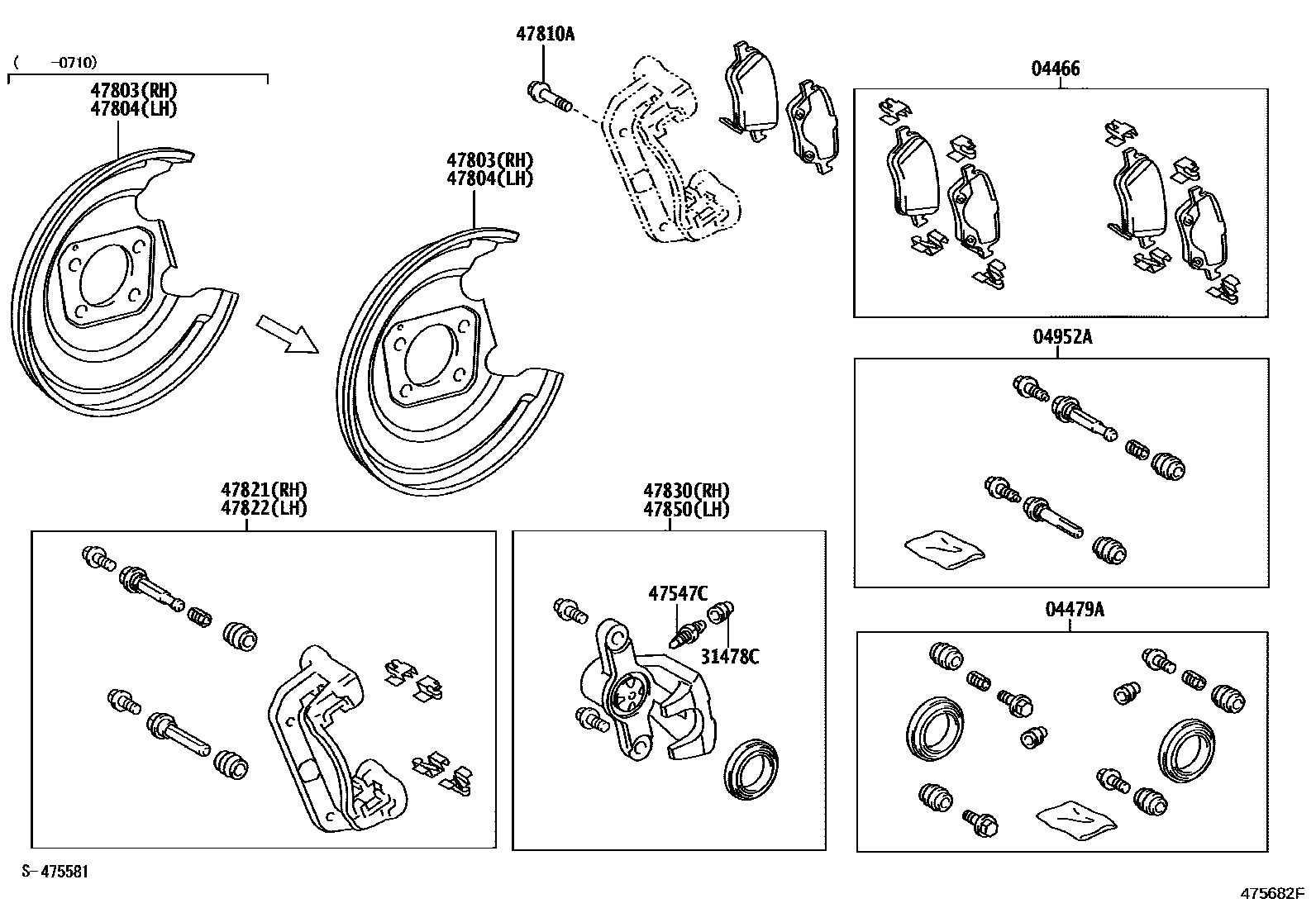 Toyota COROLLA 后盘式制动器卡钳和防尘罩 EPC diagram — 475682F