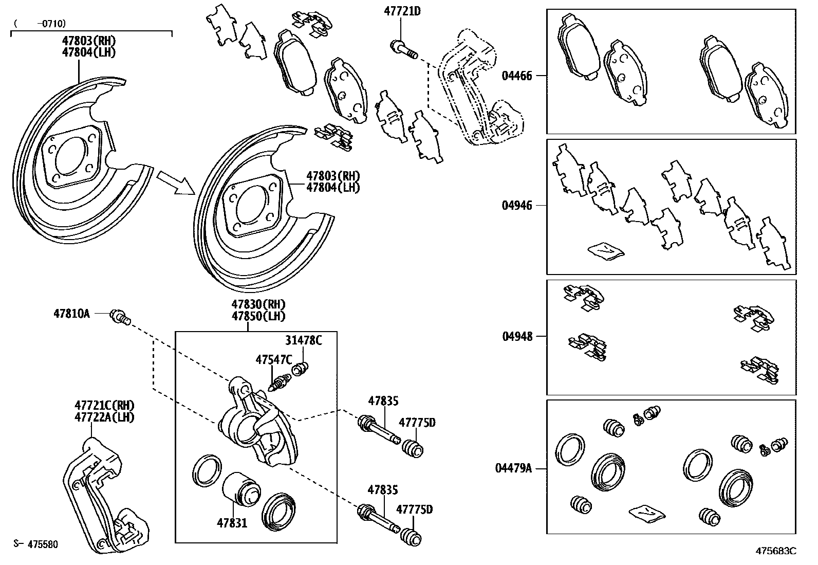 Toyota COROLLA 后盘式制动器卡钳和防尘罩 EPC diagram — 475683C