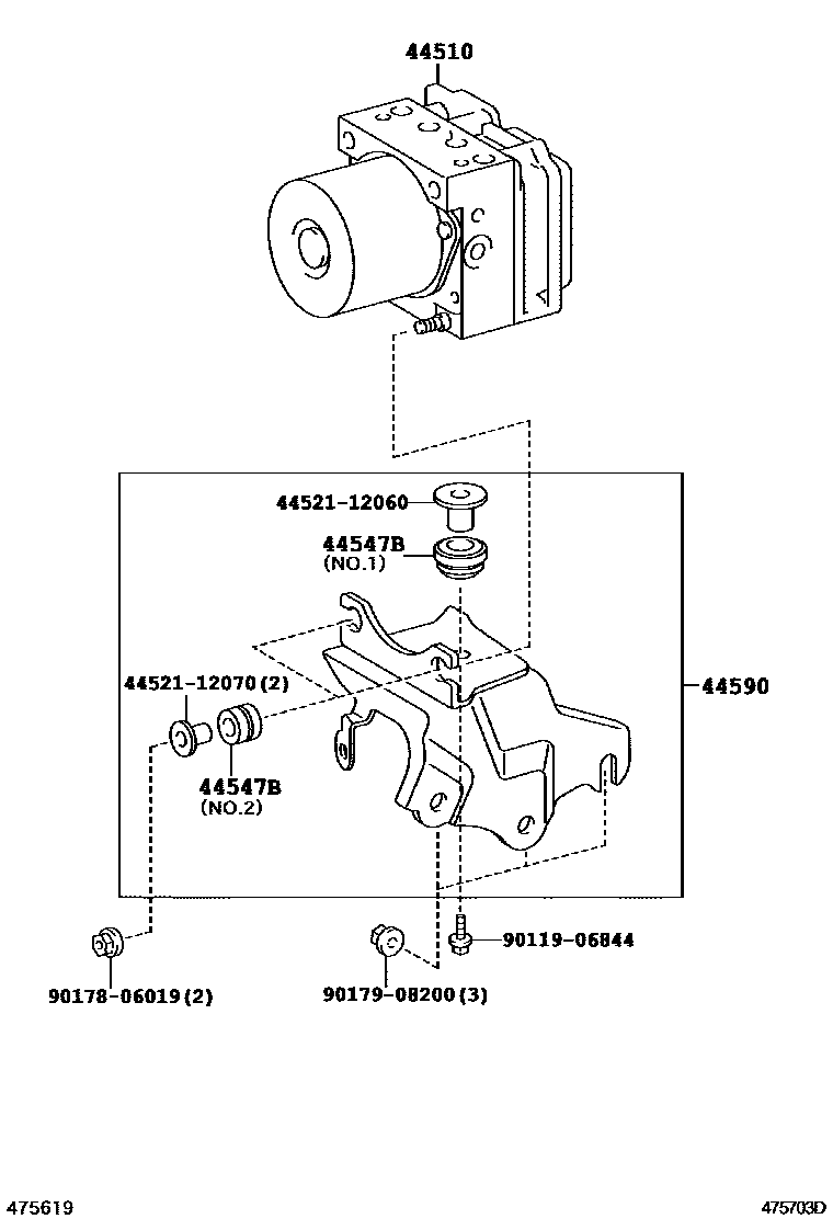 Toyota COROLLA 制动配管和卡箍 EPC diagram — 475703D