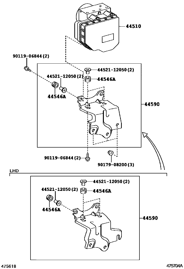 Toyota COROLLA 制动配管和卡箍 EPC diagram — 475704A
