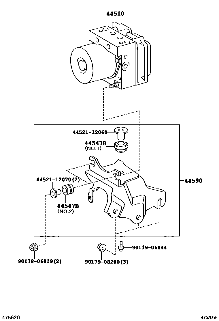 Toyota COROLLA 制动配管和卡箍 EPC diagram — 475705E