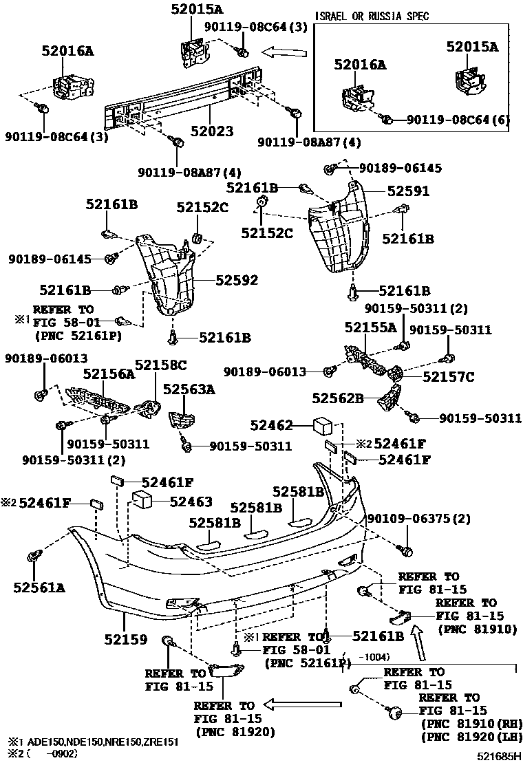 Toyota COROLLA 后保险杠及附件 EPC diagram — 521685H