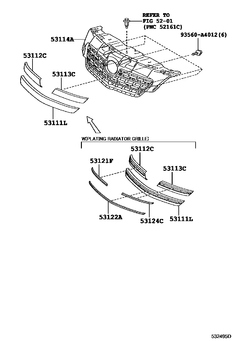 Toyota COROLLA radiator grille EPC diagram — 532495D