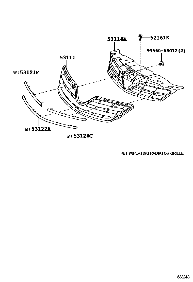 Toyota COROLLA radiator grille EPC diagram — 533243