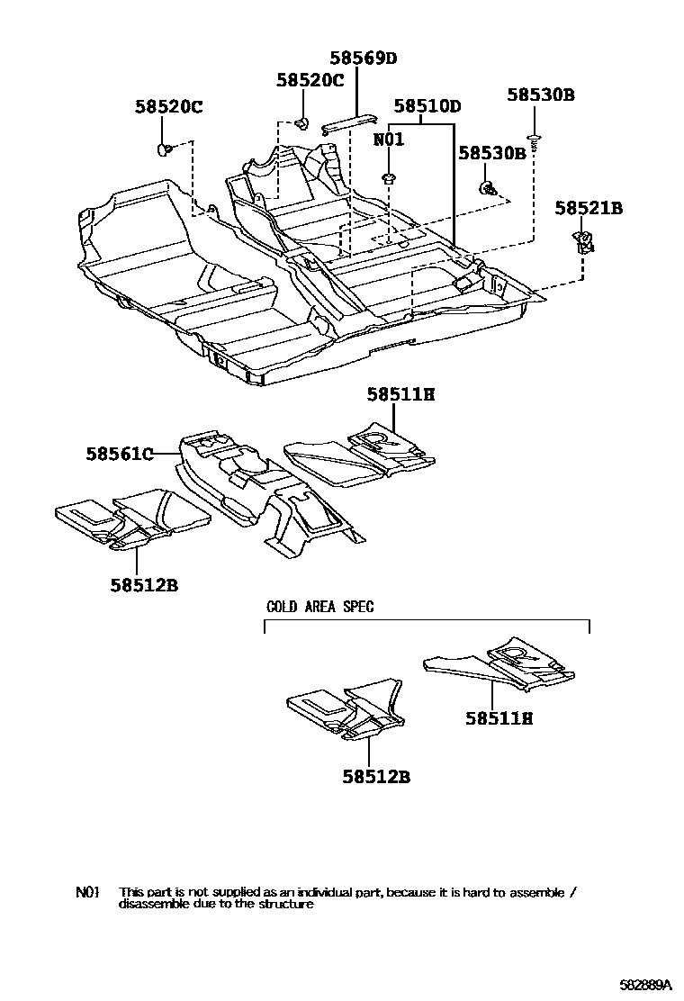 Toyota COROLLA 地板垫和地毯 EPC diagram — 582889A