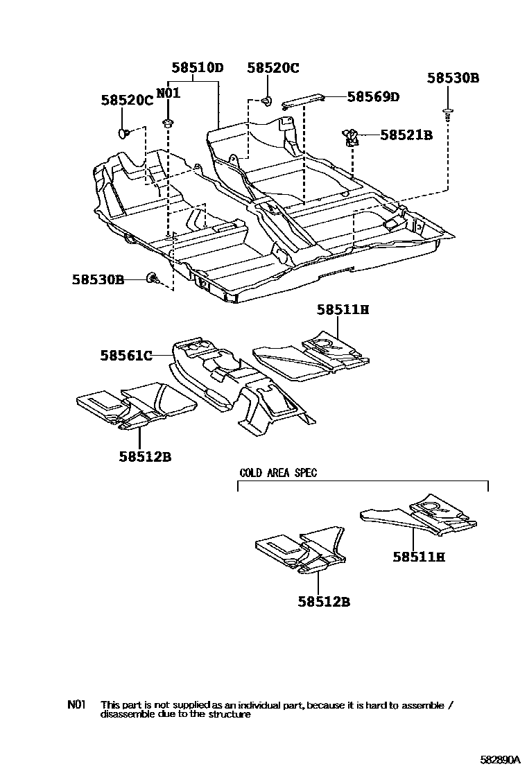 Toyota COROLLA 地板垫和地毯 EPC diagram — 582890A