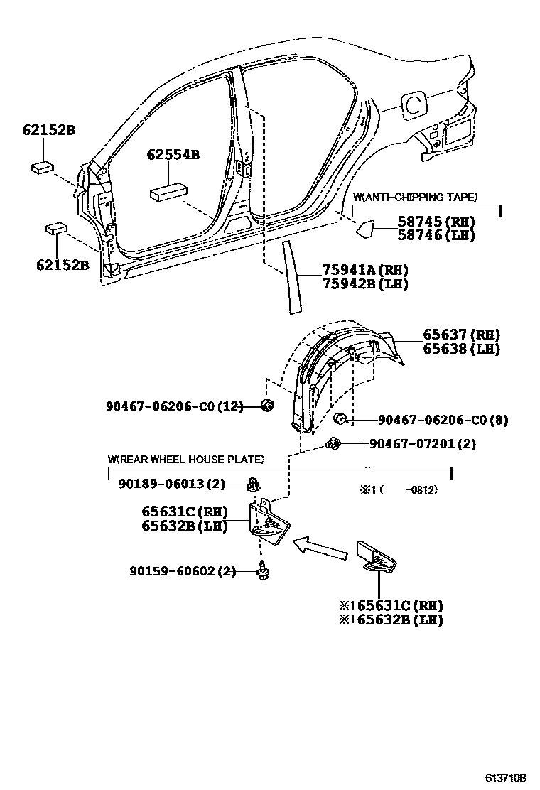 Toyota COROLLA 侧梁 EPC diagram — 613710B