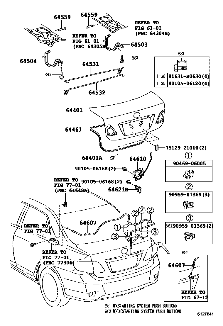 Toyota COROLLA 行李箱门和行李箱锁 EPC diagram — 612764I