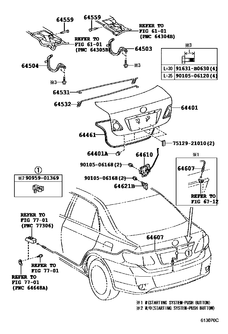 Toyota COROLLA 行李箱门和行李箱锁 EPC diagram — 613070C