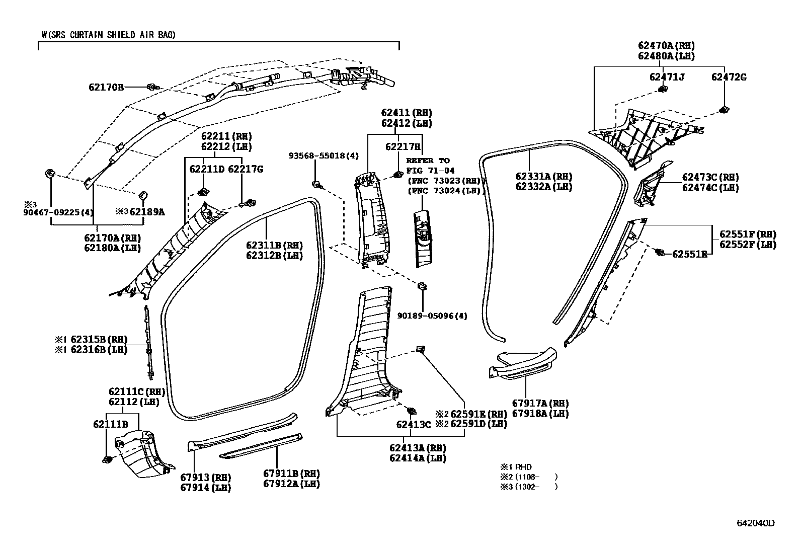 Toyota COROLLA 内饰板和车门防水胶条 EPC diagram — 642040D