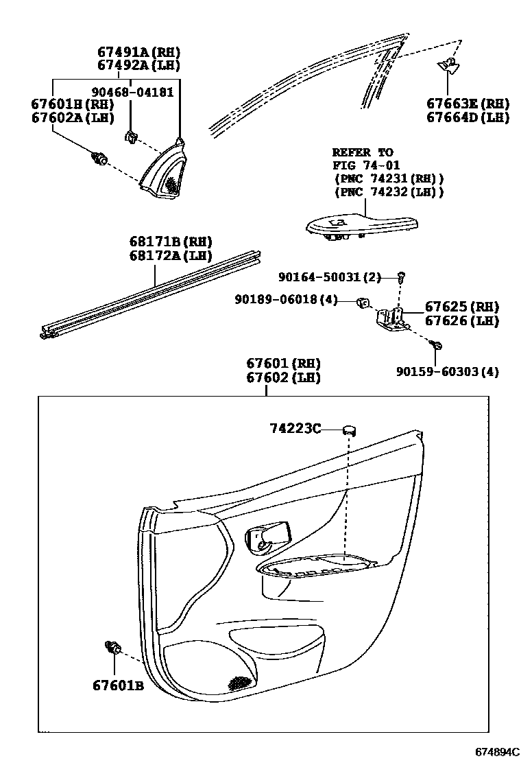Toyota COROLLA 前门板和前门玻璃 EPC diagram — 674894C