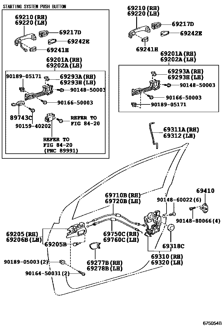 Toyota COROLLA 前门锁和车门把手 EPC diagram — 675054B
