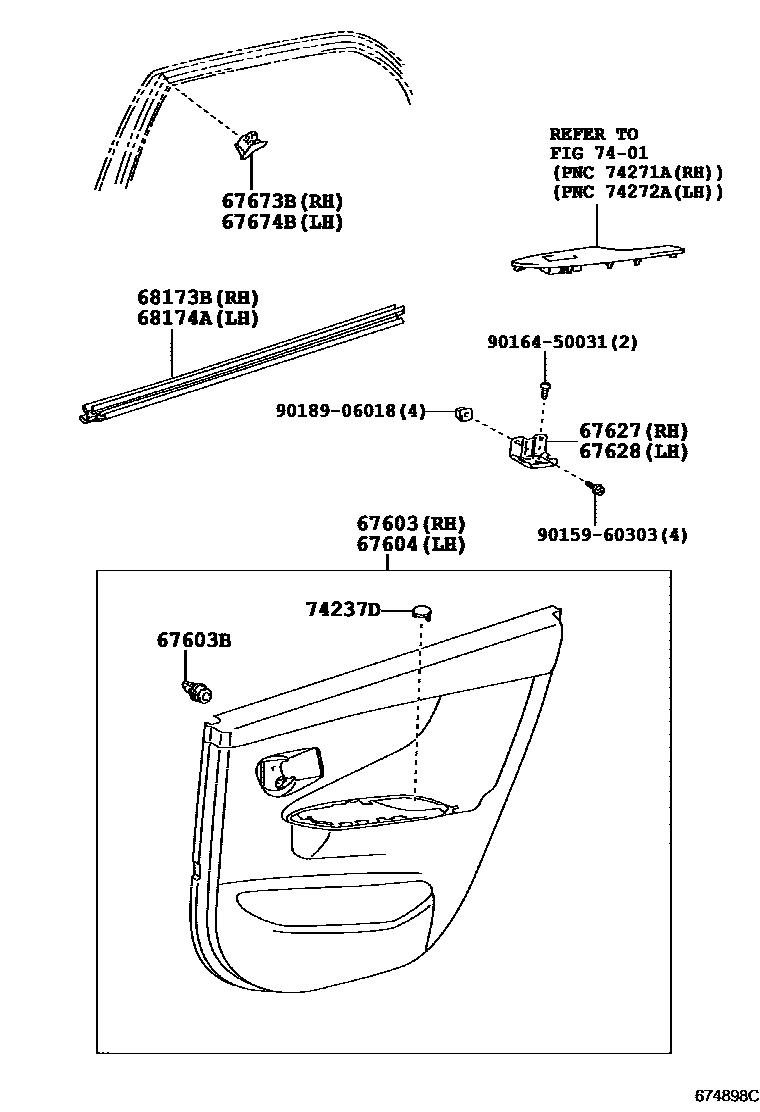 Toyota COROLLA 后门板和后门玻璃 EPC diagram — 674898C