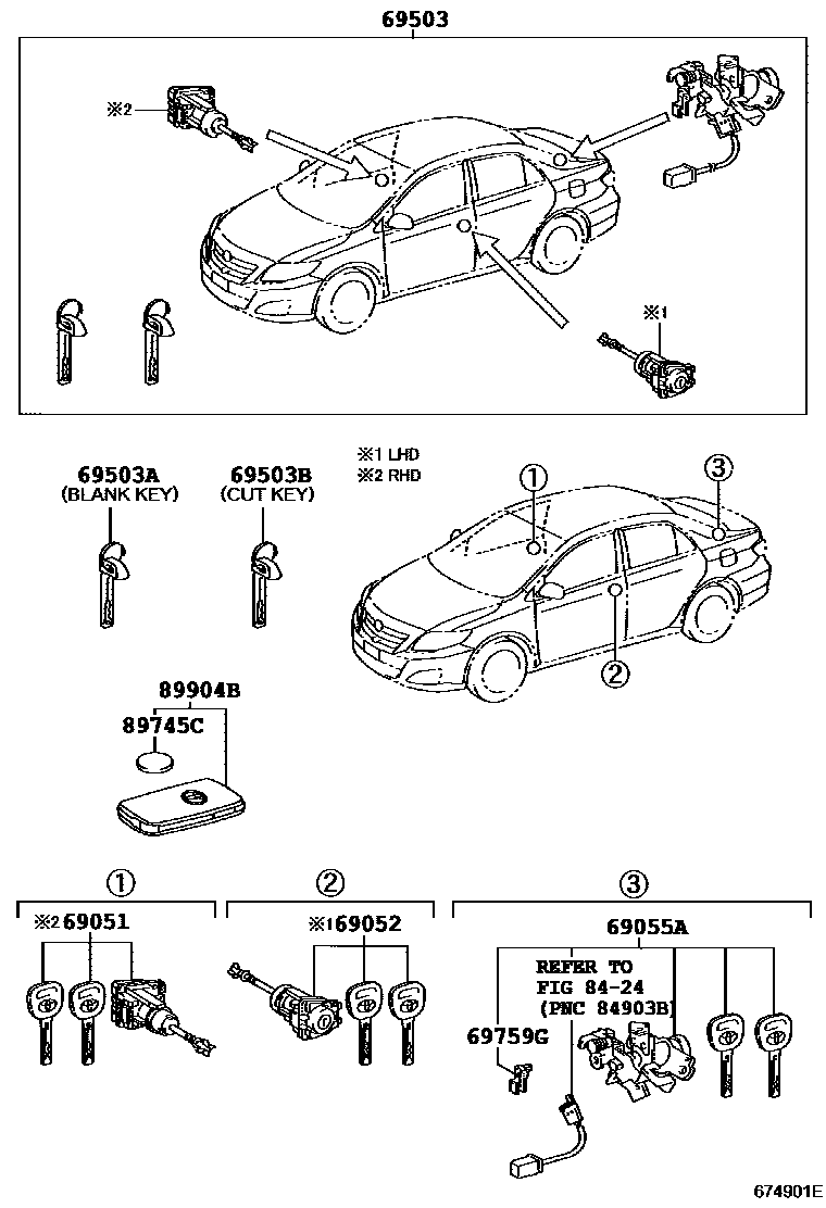 Toyota COROLLA 锁芯组件 EPC diagram — 674901E