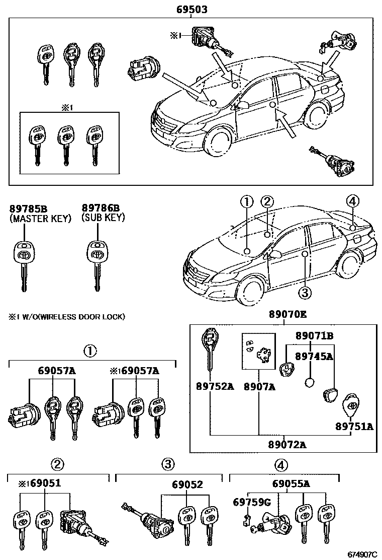 Toyota COROLLA 锁芯组件 EPC diagram — 674907C