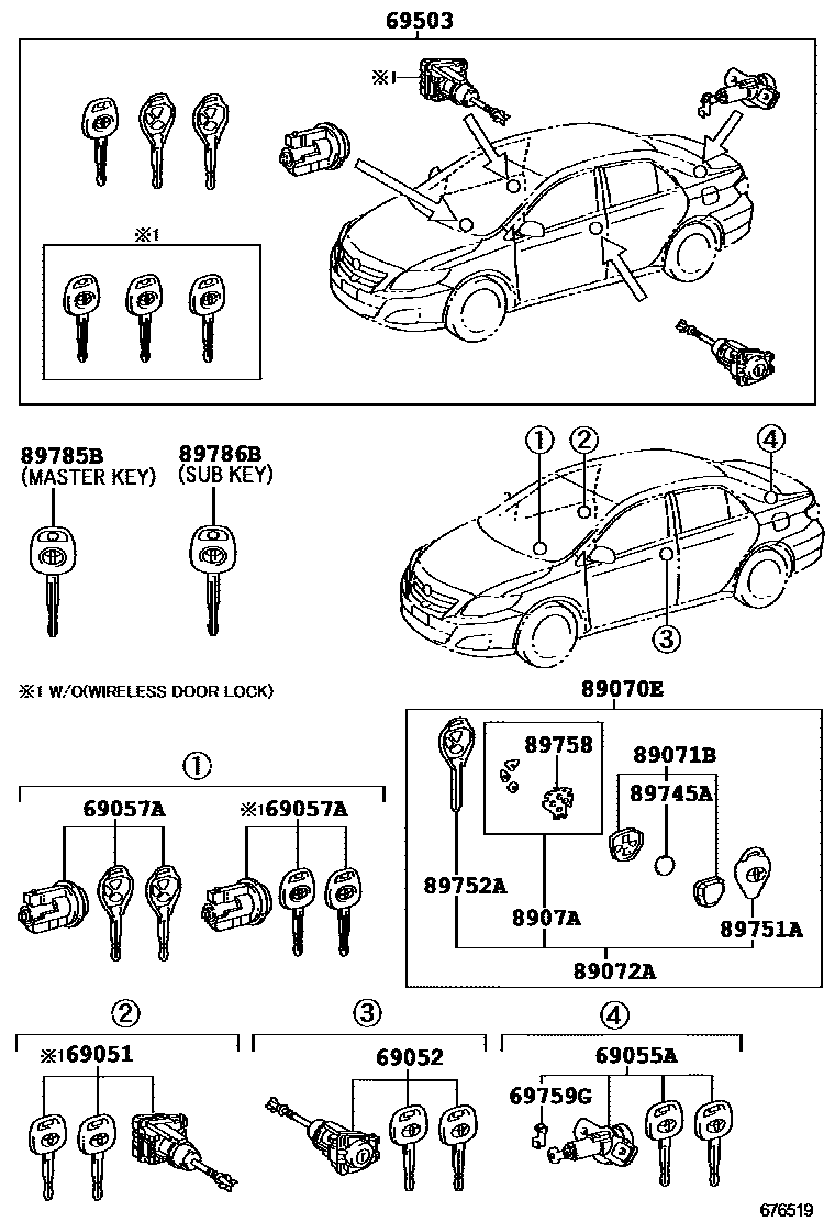 Toyota COROLLA 锁芯组件 EPC diagram — 676519