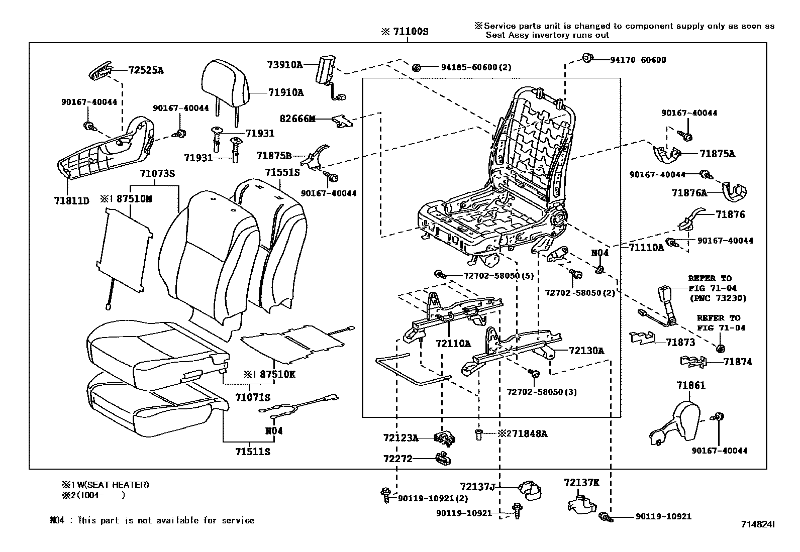 Toyota COROLLA 前排座椅和座椅滑轨 EPC diagram — 714824I