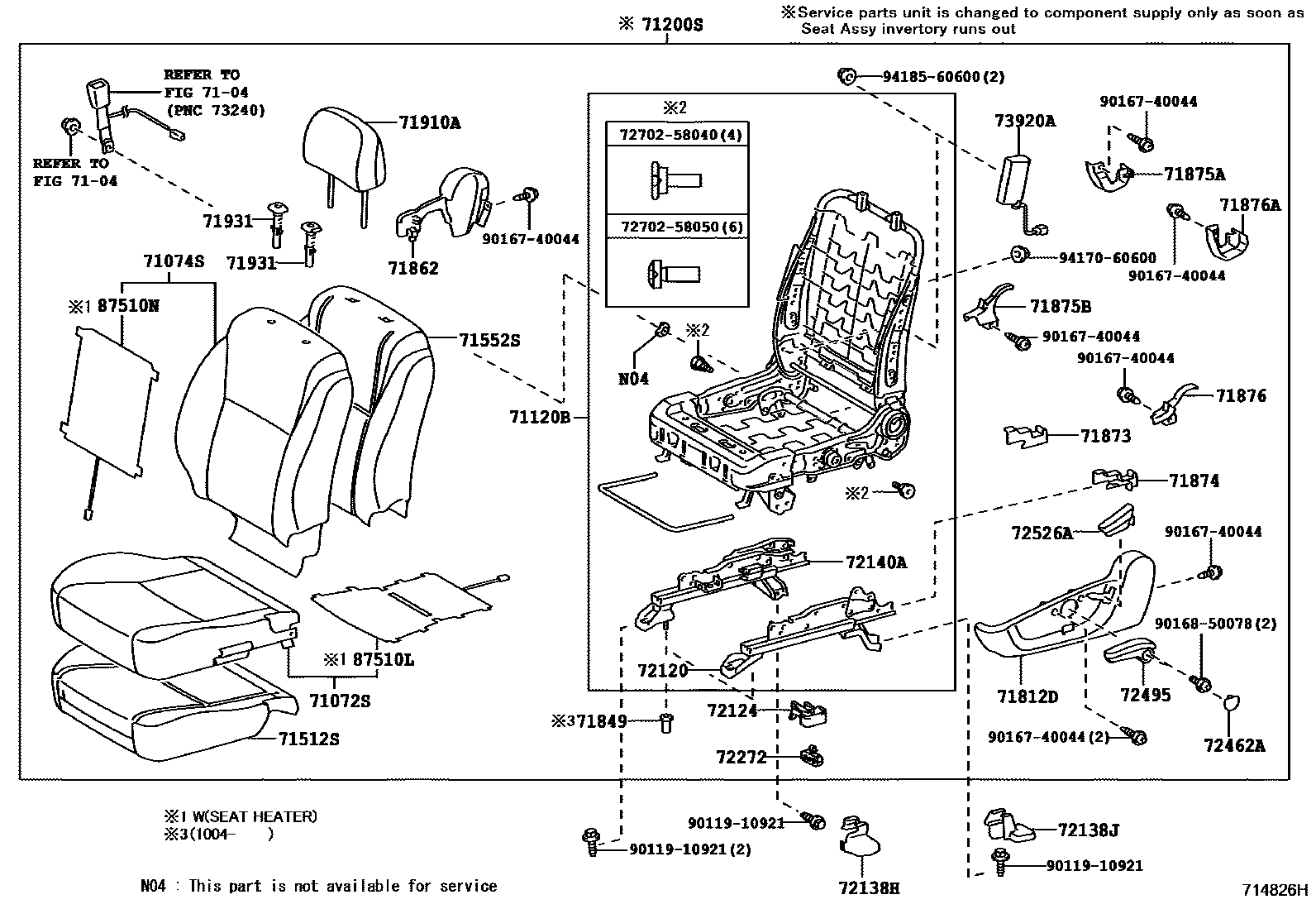 Toyota COROLLA 前排座椅和座椅滑轨 EPC diagram — 714826H