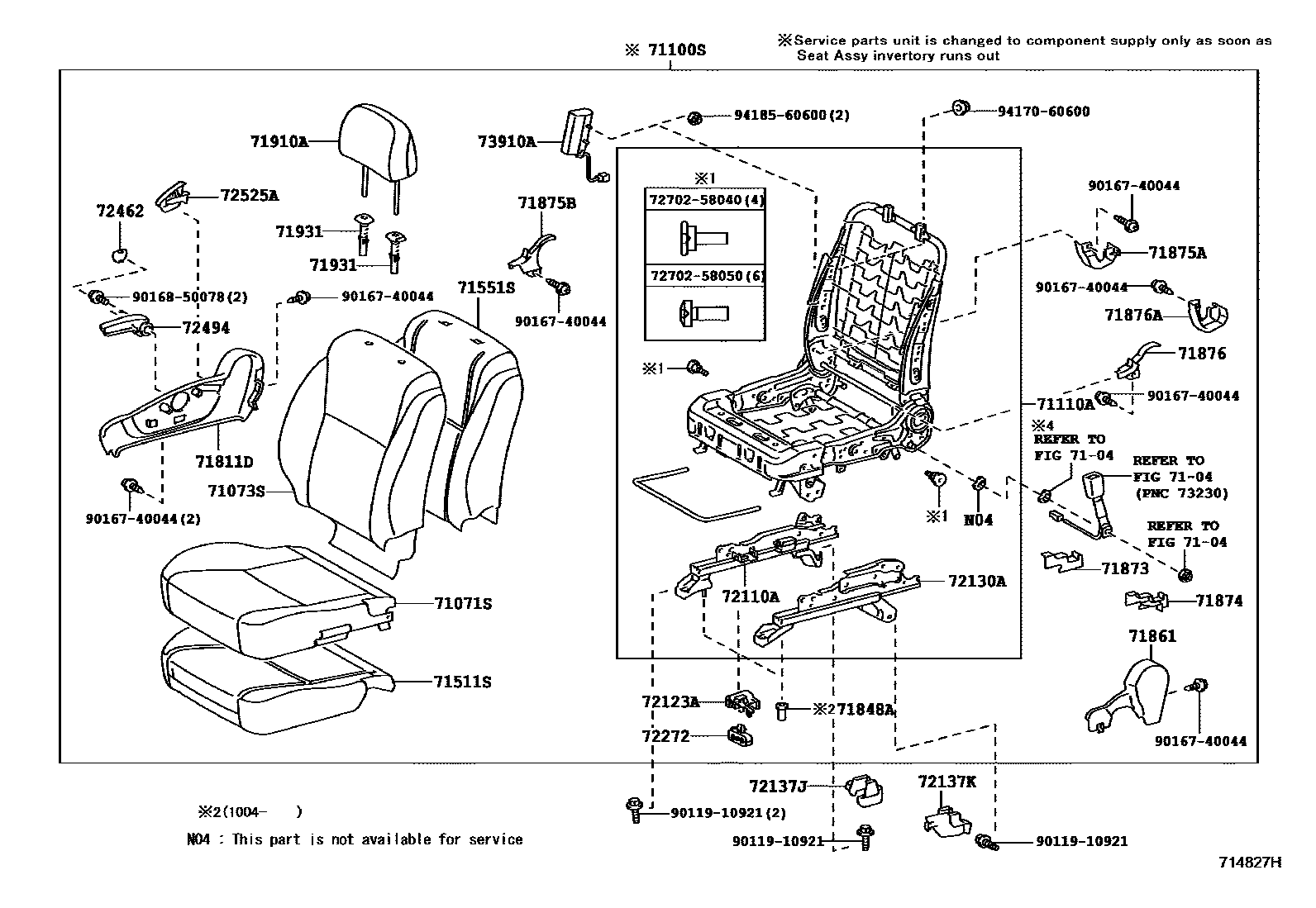 Toyota COROLLA 前排座椅和座椅滑轨 EPC diagram — 714827H