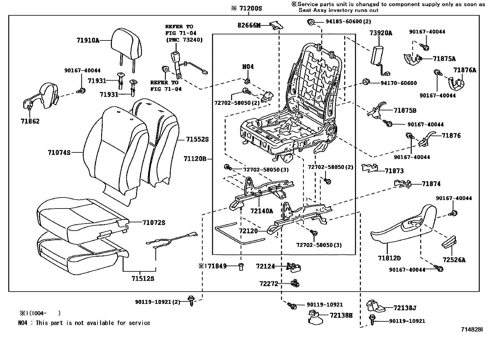 Toyota COROLLA 前排座椅和座椅滑轨 EPC diagram — 714828I
