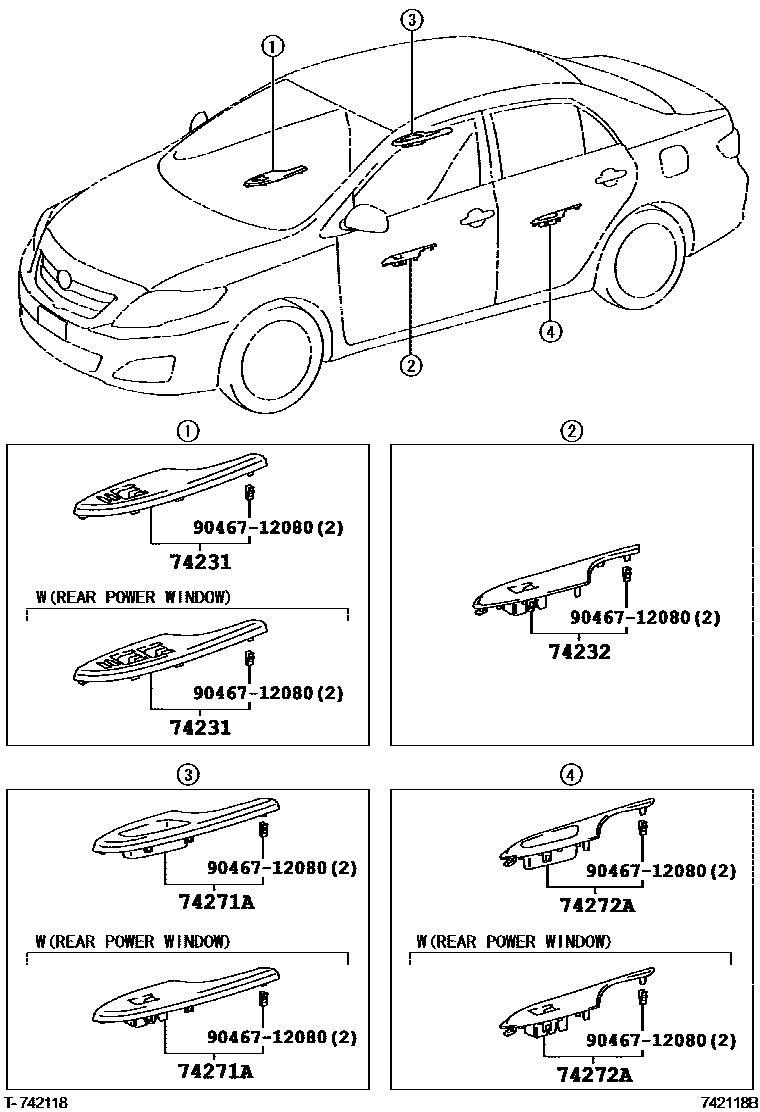 Toyota COROLLA 扶手和遮阳板 EPC diagram — 742118B