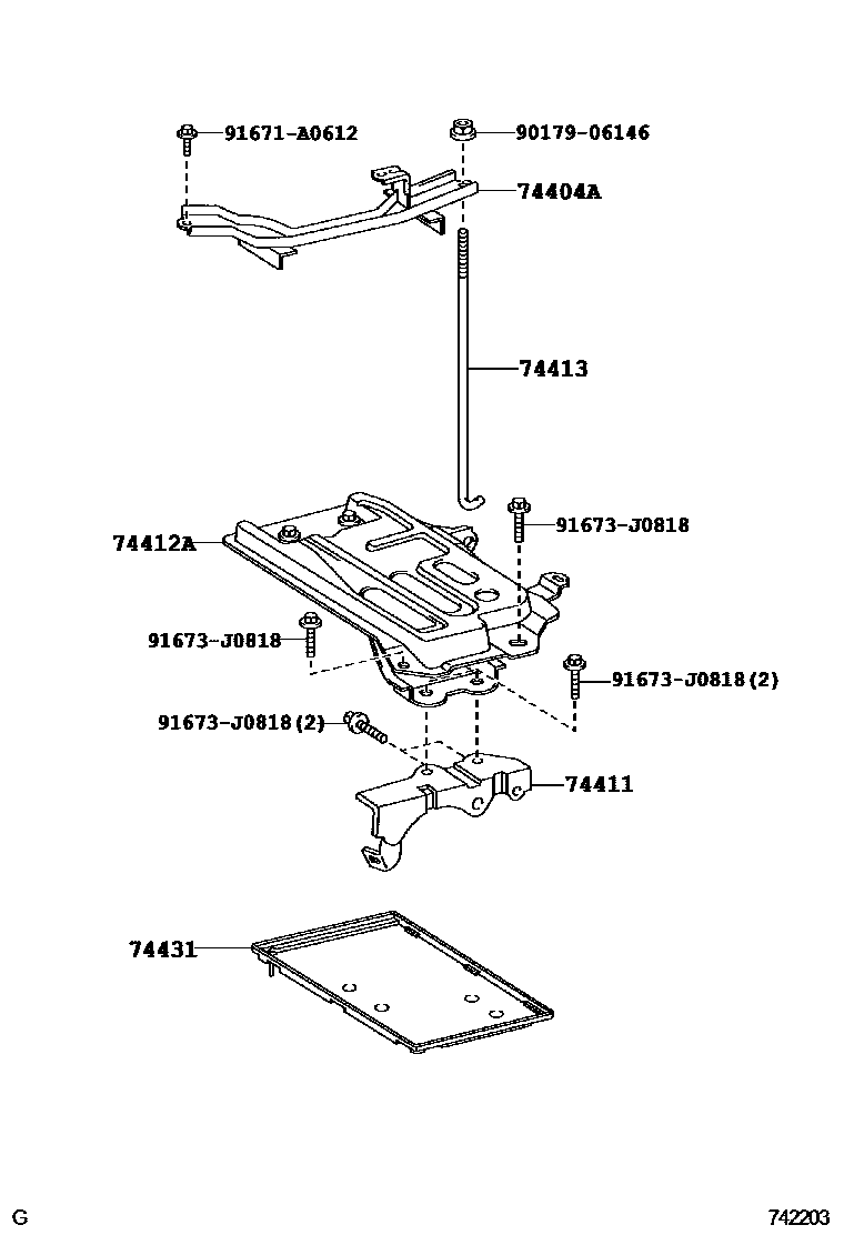 Toyota COROLLA battery holder EPC diagram — 742203