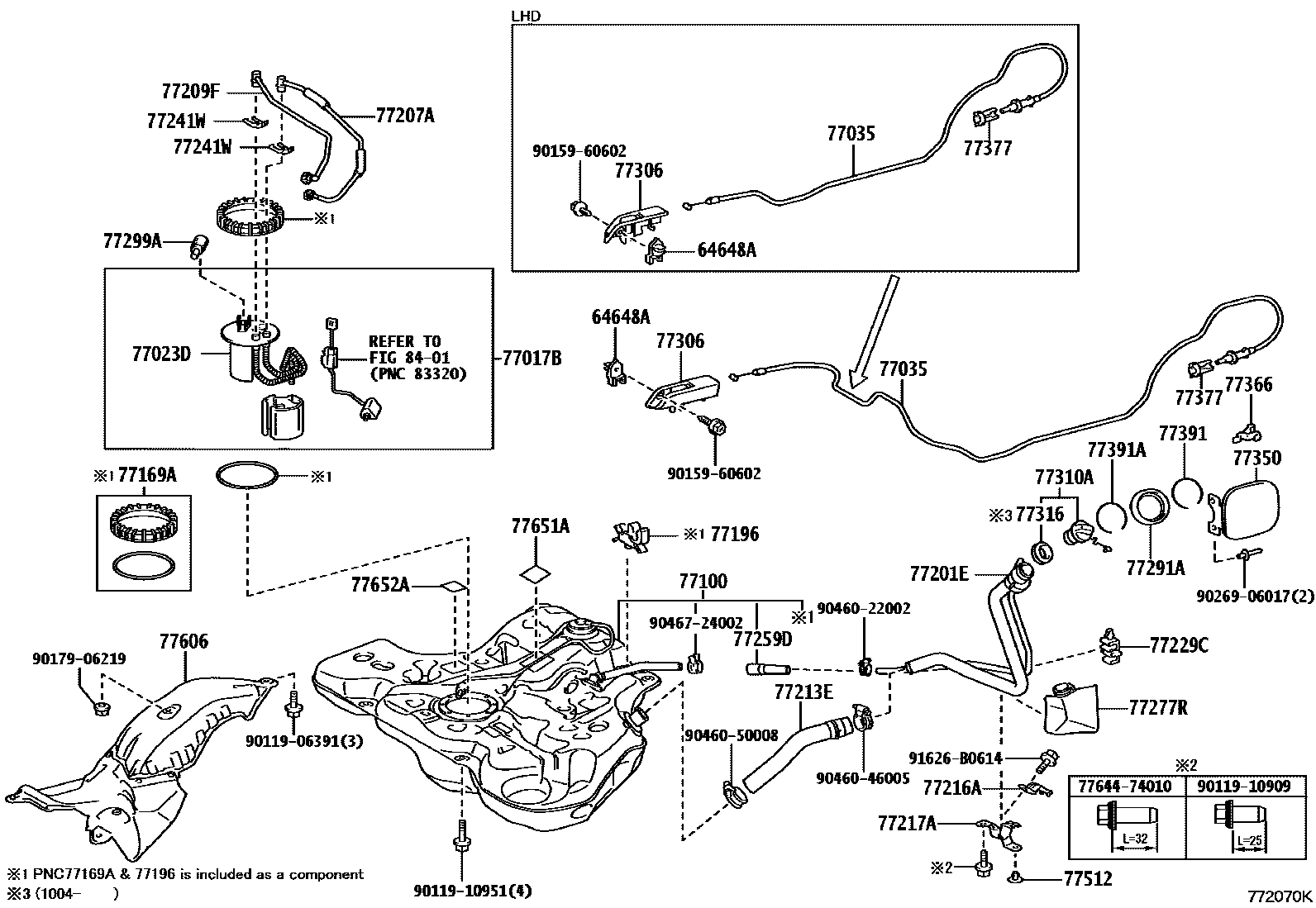 Toyota COROLLA 燃油箱和燃油管 EPC diagram — 772070K