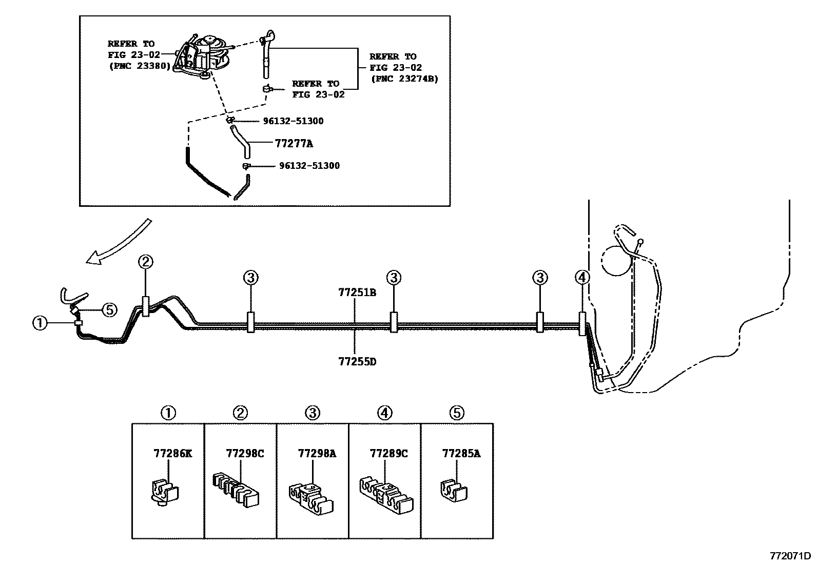 Toyota COROLLA 燃油箱和燃油管 EPC diagram — 772071D