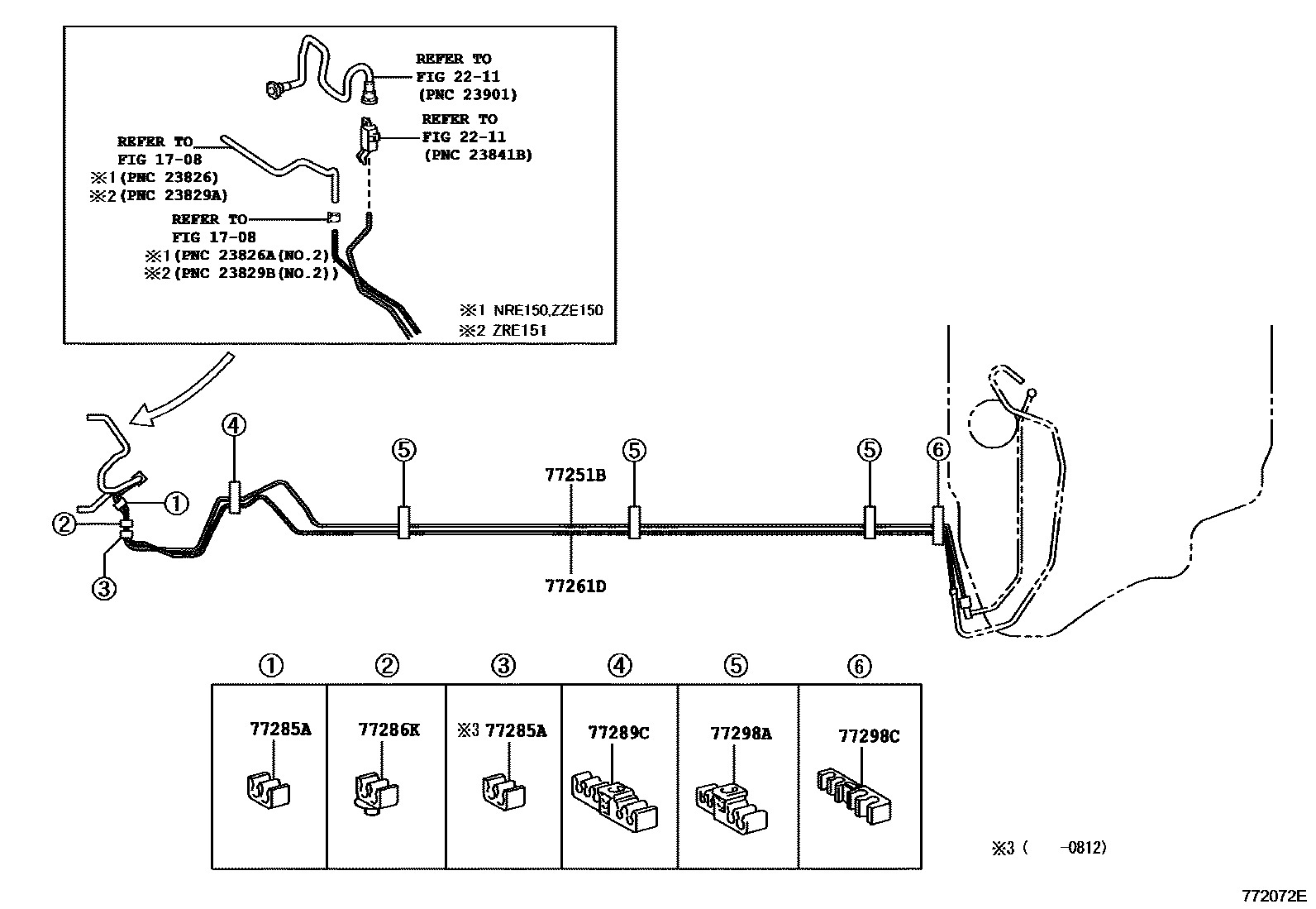Toyota COROLLA 燃油箱和燃油管 EPC diagram — 772072E