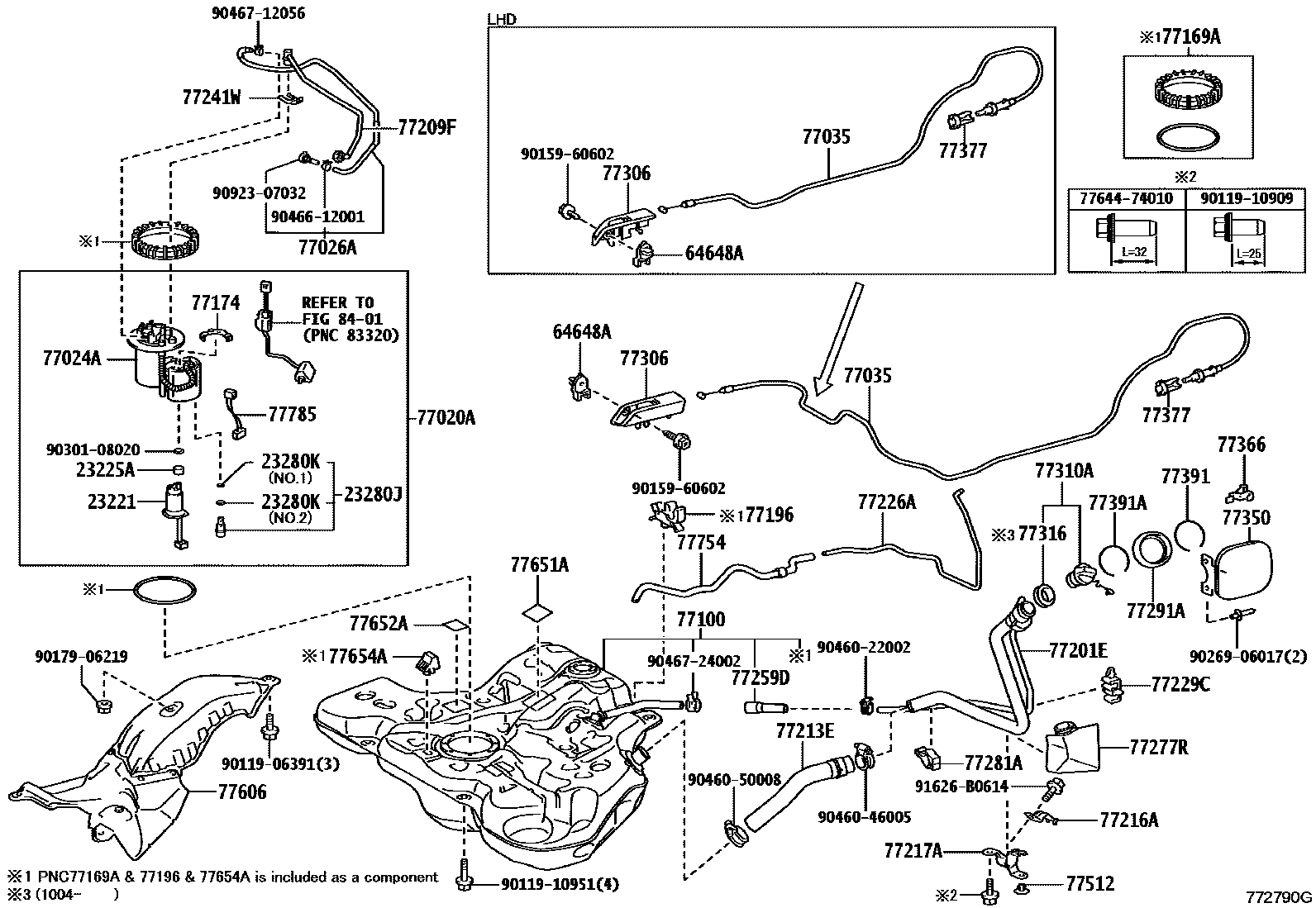 Toyota COROLLA 燃油箱和燃油管 EPC diagram — 772790G