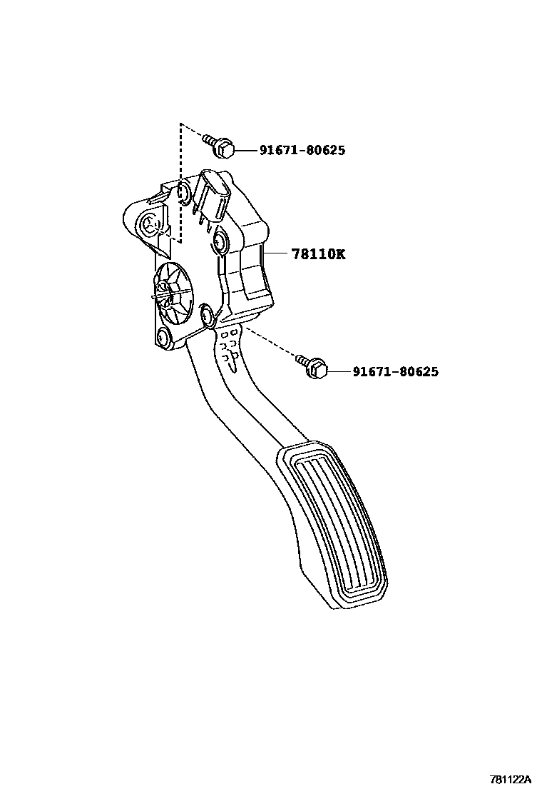 Toyota COROLLA accelerator pedal connecting rod EPC diagram — 781122A