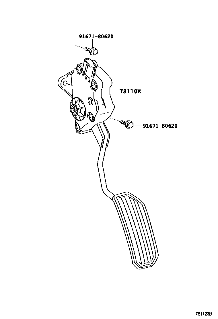 Toyota COROLLA accelerator pedal connecting rod EPC diagram — 781123B