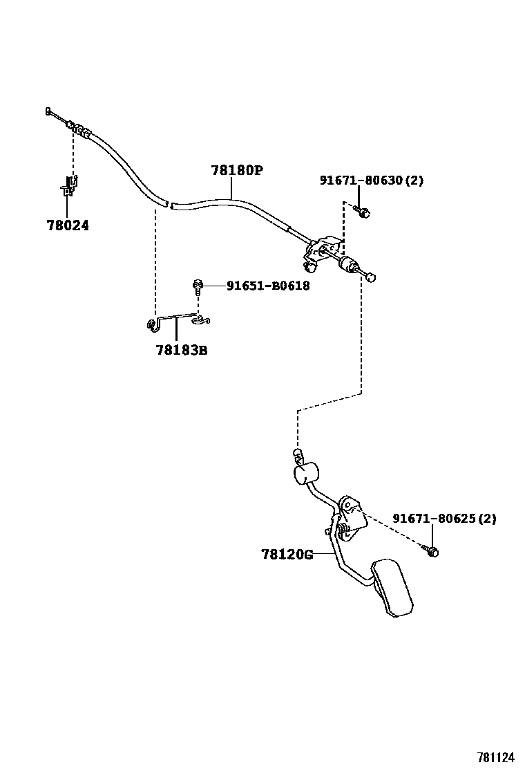 Toyota COROLLA accelerator pedal connecting rod EPC diagram — 781124