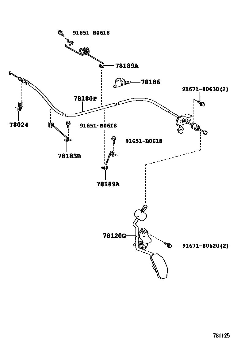 Toyota COROLLA accelerator pedal connecting rod EPC diagram — 781125