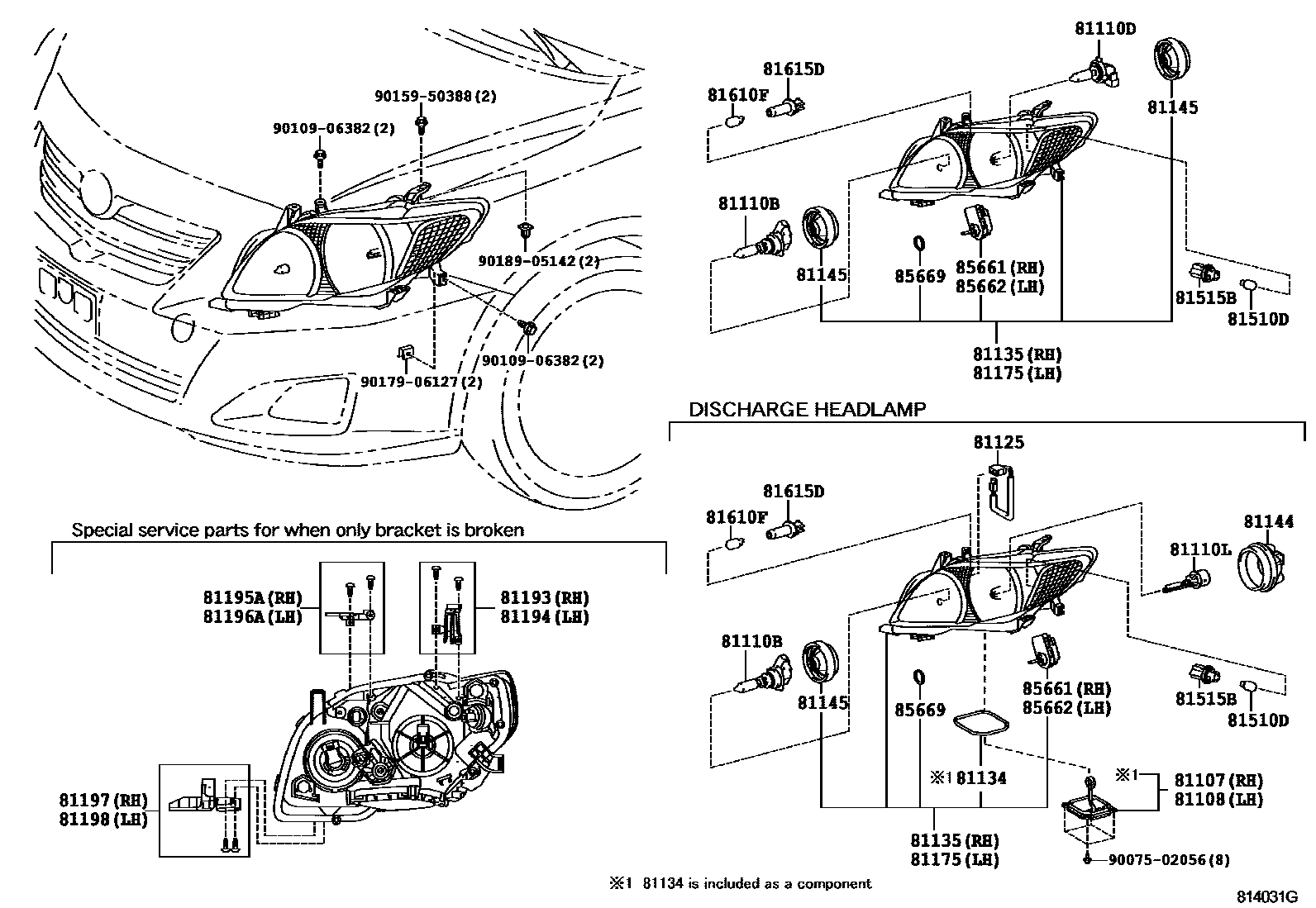 Toyota COROLLA Headlamp EPC diagram — 814031G