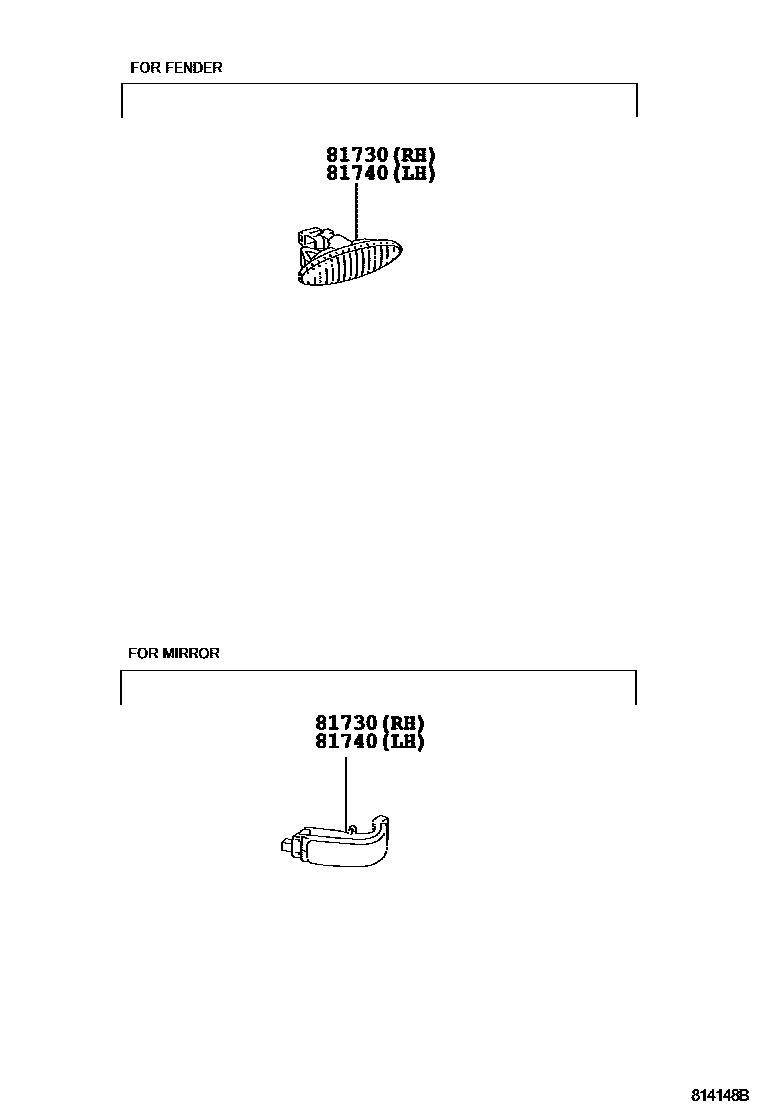Toyota COROLLA Side Turn Signal & Outer Mirror Lamp EPC diagram — 814148B