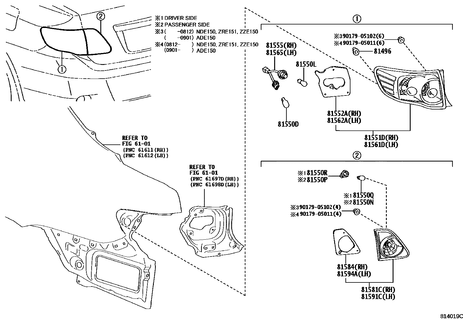 Toyota COROLLA 后组合灯 EPC diagram — 814019C