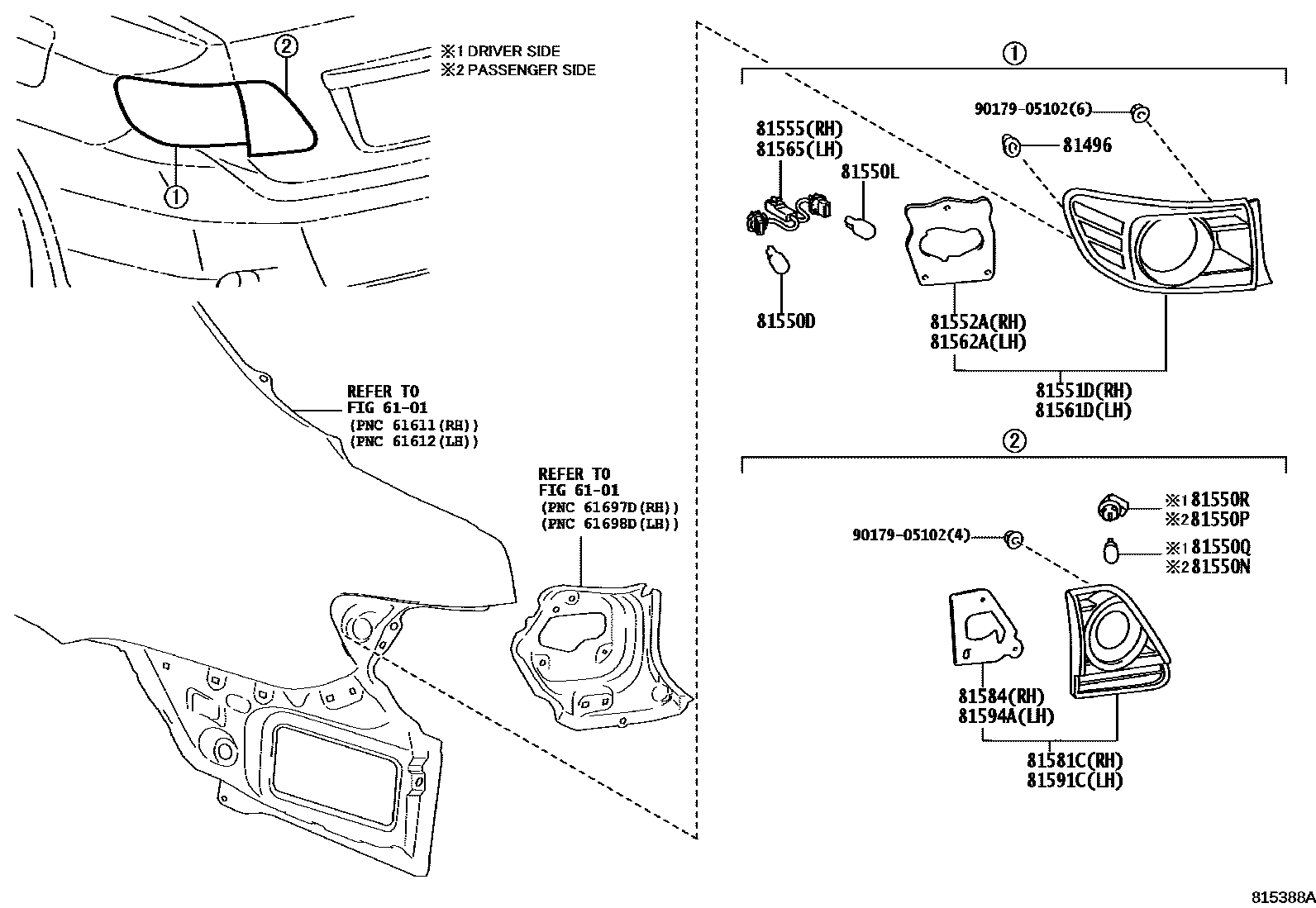 Toyota COROLLA 后组合灯 EPC diagram — 815388A