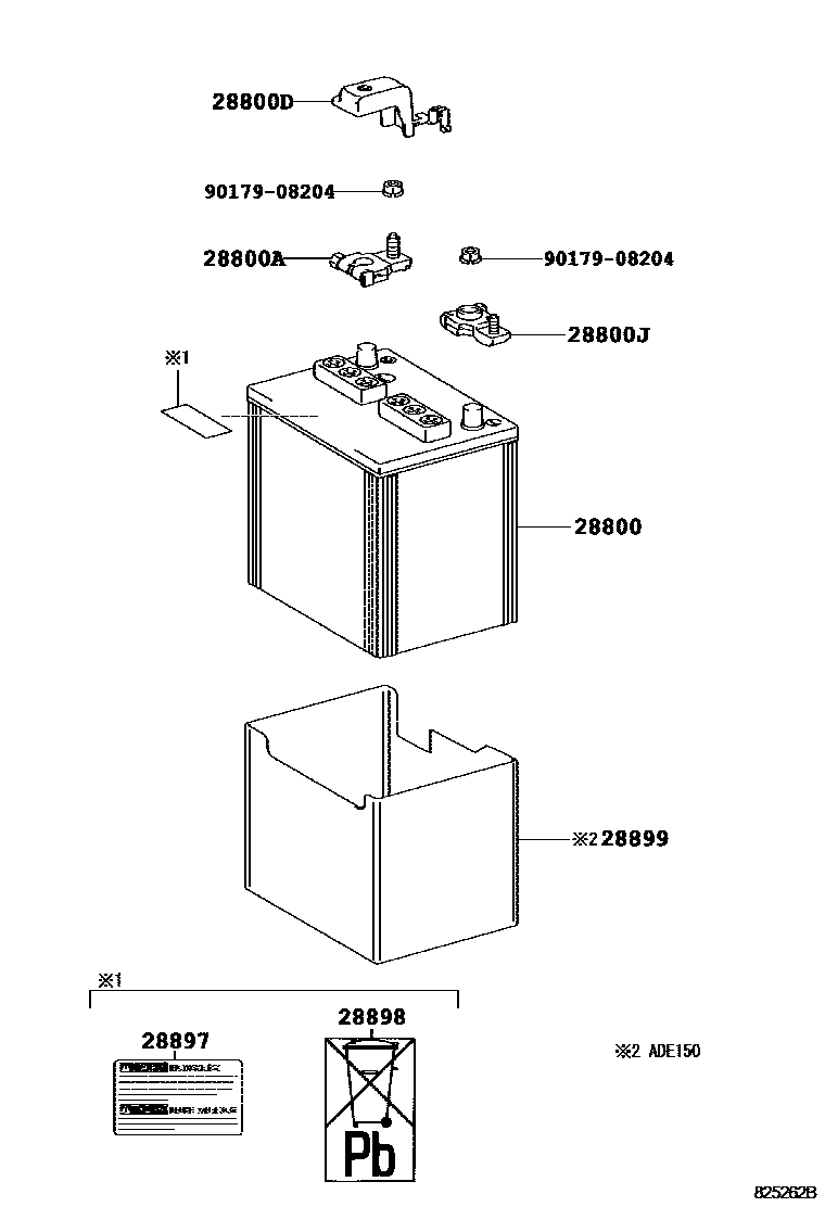 Toyota COROLLA 蓄电池和蓄电池电缆 EPC diagram — 825262B